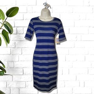 Lularoe Julia Striped Navy Quarter Sleeve T-Shirt Dress